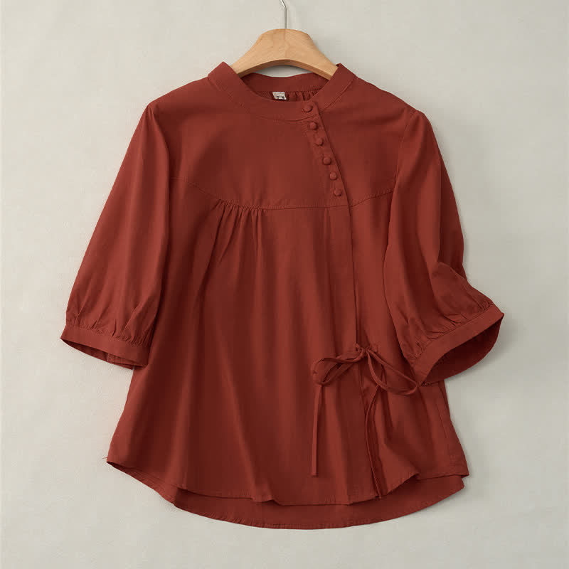 Buddha Stones Lace-up Buttons Design Women's Three Quarter Sleeve Shirt - Crimson - US14,UK/AU18,EU46 (2XL) - image 18