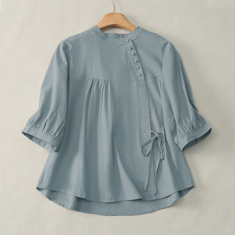 Buddha Stones Lace-up Buttons Design Women's Three Quarter Sleeve Shirt - LightBlue - US14,UK/AU18,EU46 (2XL) - image 0
