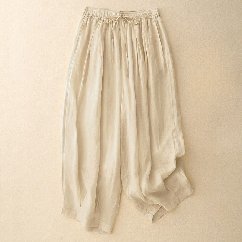 Buddha Stones Casual Loose Double Layer 7-8 Length Cropped Pants Women's Pants With Pockets - Beige - US14,UK/AU18,EU46 (2XL) - image 21