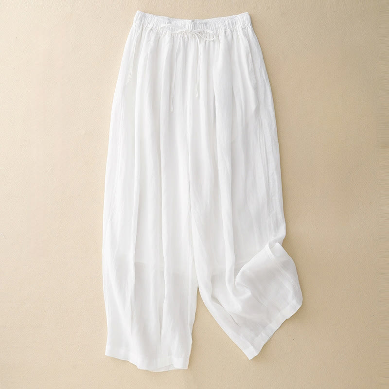 Buddha Stones Casual Loose Double Layer 7-8 Length Cropped Pants Women's Pants With Pockets - White - US14,UK/AU18,EU46 (2XL) - image 11