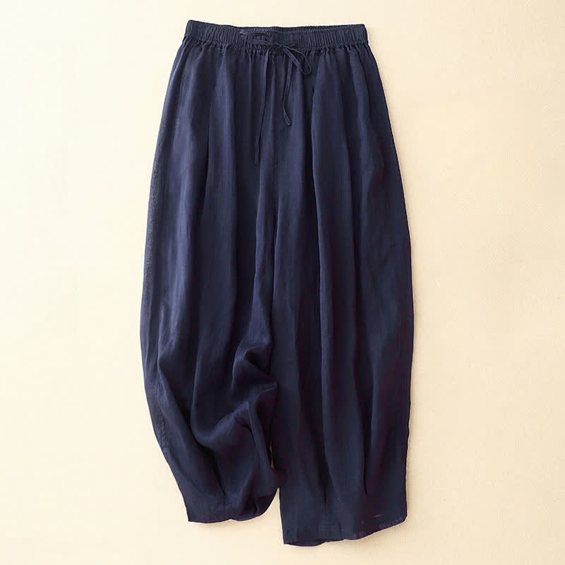 Buddha Stones Casual Loose Double Layer 7-8 Length Cropped Pants Women's Pants With Pockets - MidnightBlue - US14,UK/AU18,EU46 (2XL) - image 6