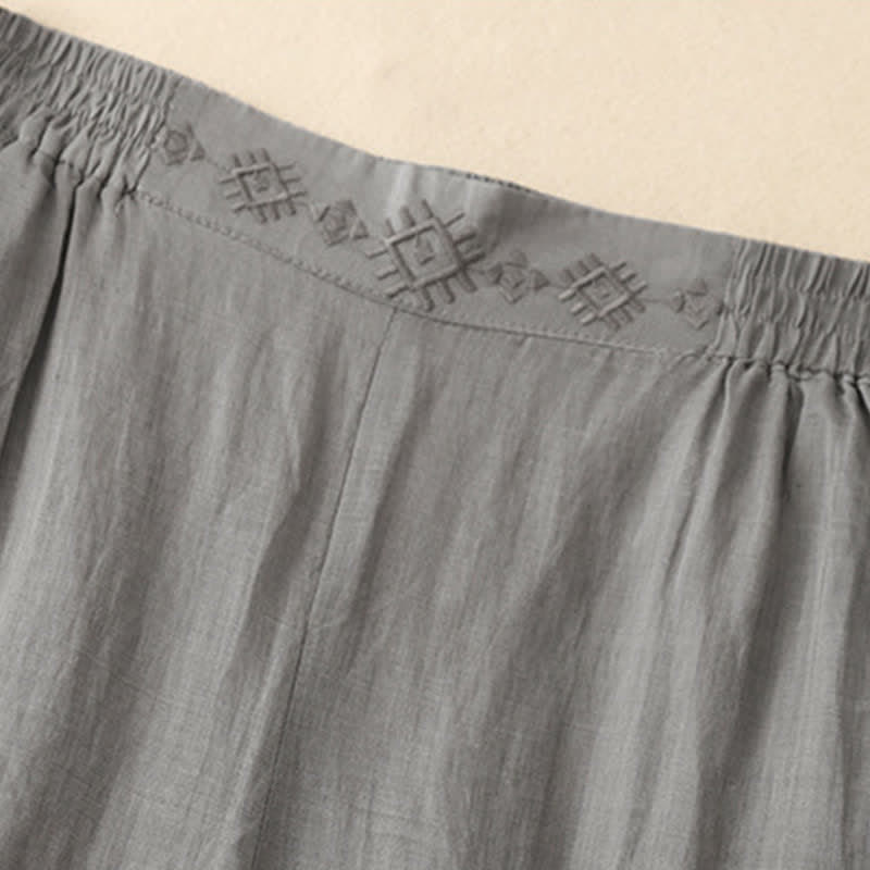 Buddha Stones Geometric Embroidery Elastic Waist Women's Wide Leg Pants With Pockets - image 9