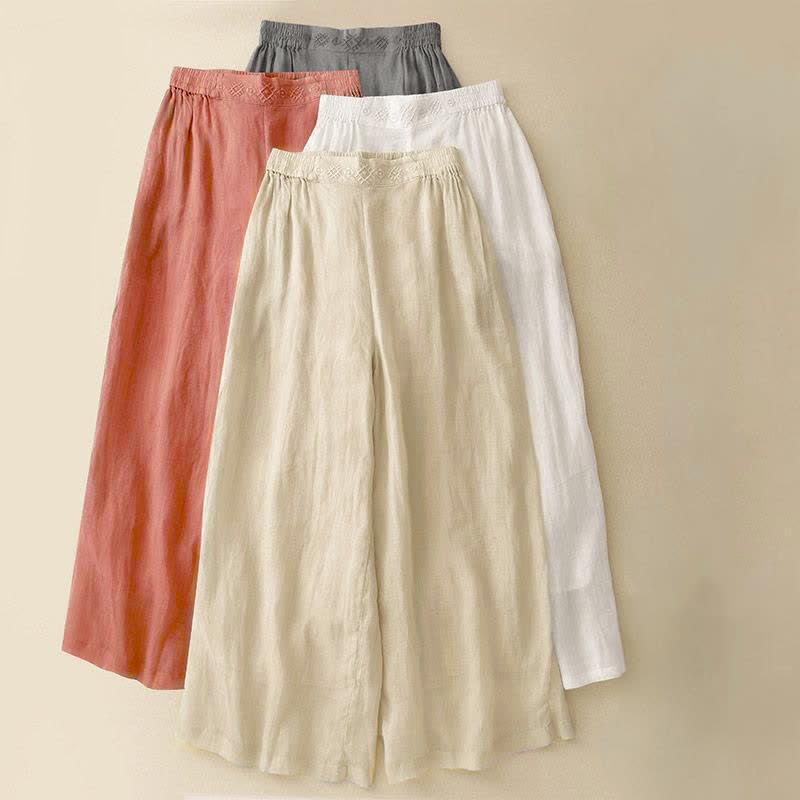 Buddha Stones Geometric Embroidery Elastic Waist Women's Wide Leg Pants With Pockets - image 25