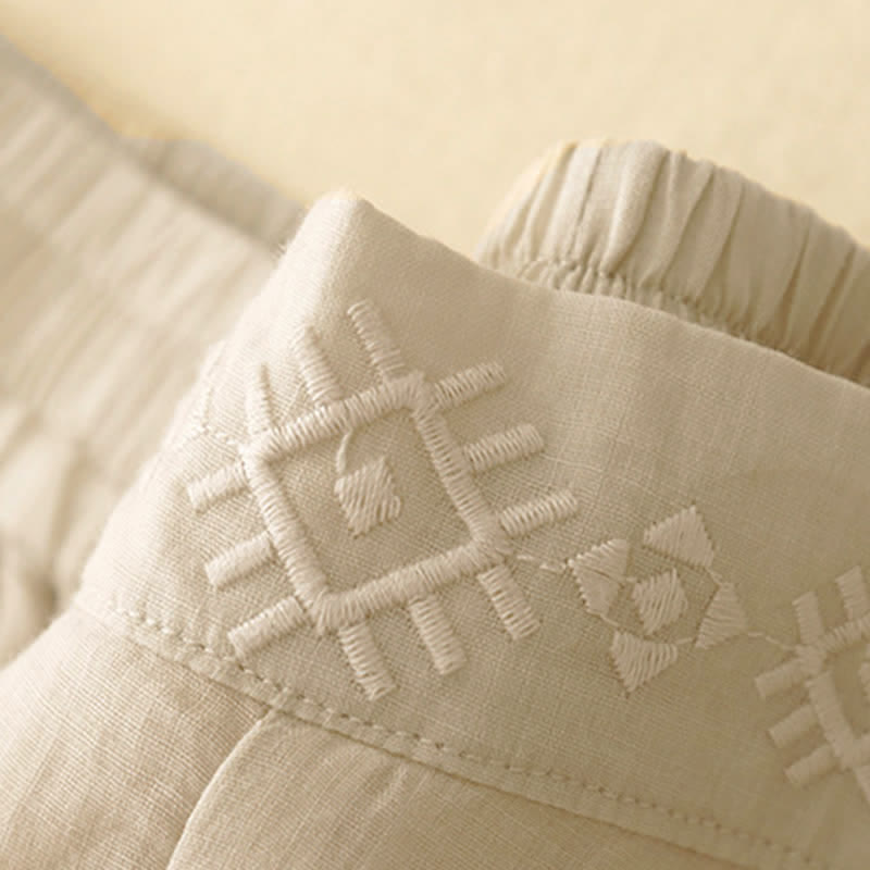 Buddha Stones Geometric Embroidery Elastic Waist Women's Wide Leg Pants With Pockets - image 15