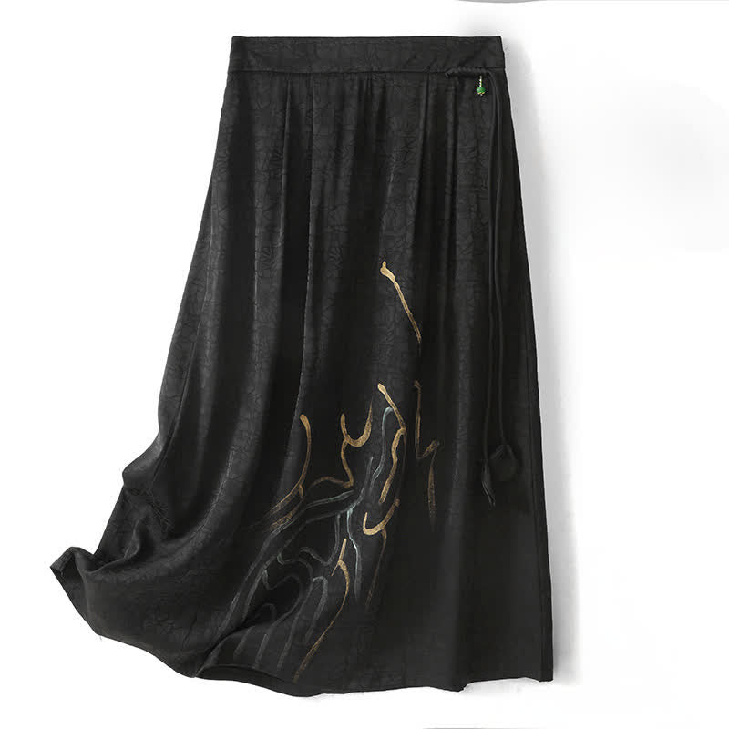 Buddha Stones Spring Summer Boho Drawstring Black Abstract Lines Women's Skirts - Black - US12,UK/AU16,EU44 (2XL) - image 0