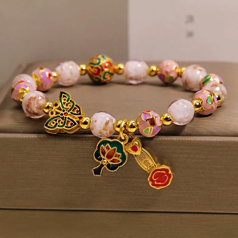 Buddha Stones Pink Liuli Butterfly Lotus Transformation Charm Bracelet - Pink Butterfly Lotus(Wrist Circumference: 5.91-6.29 in / 15-16cm) - image 0