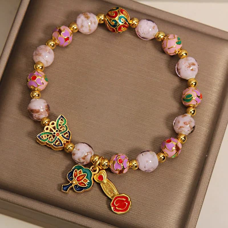 Buddha Stones Pink Liuli Butterfly Lotus Transformation Charm Bracelet - image 8