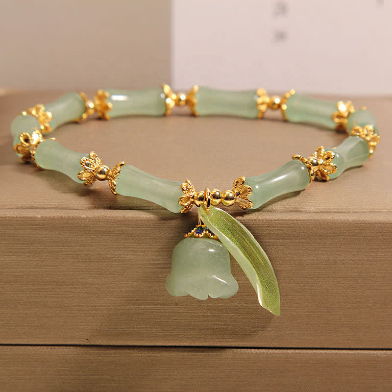 Buddha Stones Green Aventurine Bamboo Luck Growth Lily of the Valley Charm Bracelet - Bamboo(Strength ♥ Flexibility) - 5.91-6.29 in / 15-16cm - image 0