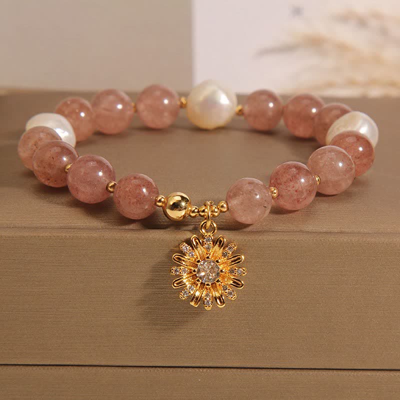 Buddha Stones Strawberry Quartz Pearl Daisy Love Bracelet - Pearl Daisy Flower(Wrist Circumference: 5.91-6.29 in / 15-16cm) - image 9