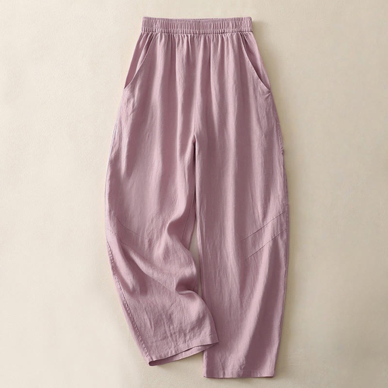 Buddha Stones Summer Daily Solid Color Elastic Waistband Design Women's Wide Leg Pants With Pockets - Violet - US8-10,UK/AU12-14,EU40-42 (2XL) - image 8