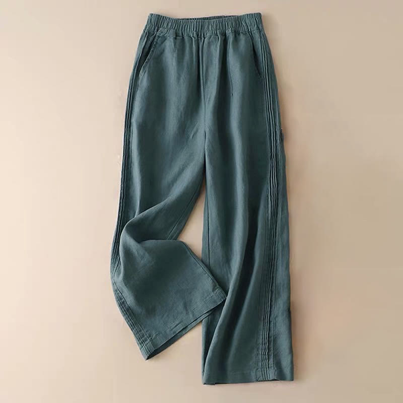 Buddha Stones Casual Plain Color Side Pleats Rayon Women's Wide Leg Pants With Pockets - Teal - US14,UK/AU18,EU46 (3XL) - image 6