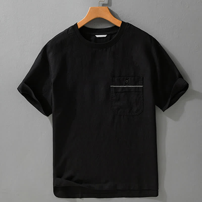 Buddha Stones Summer Casual Minimalist Solid Men's Short Sleeve T-Shirts With Patch Pocket - Black - US/UK/AU42,EU52 (3XL) - image 5