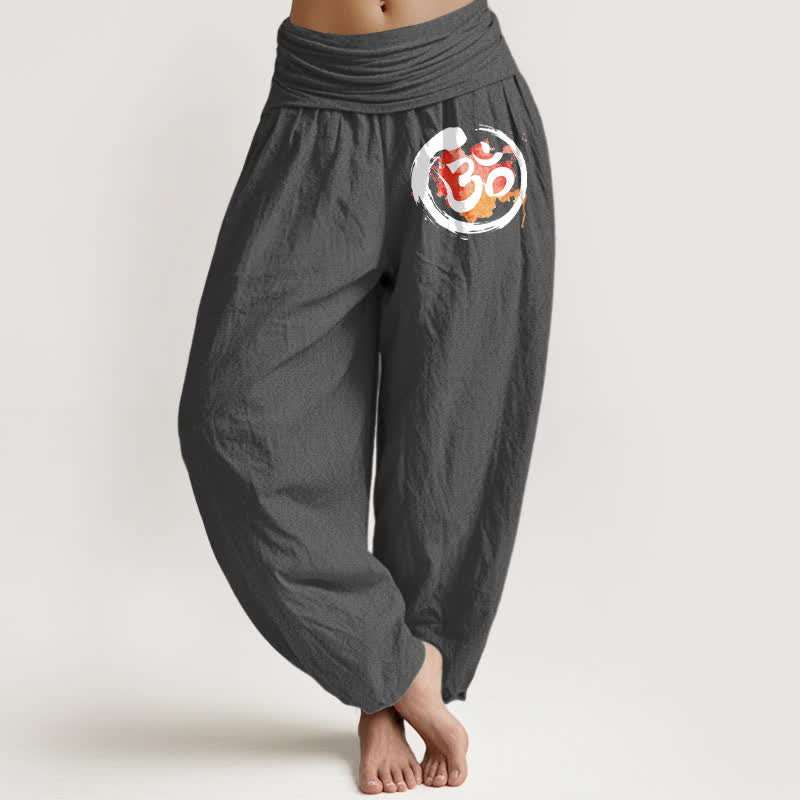 Buddha Stones Pure Cotton Black Circle Red Symbol Pattern Women's Elastic Waist Harem Pants - DimGray - US16,UK/AU20,EU48 (3XL) - image 11