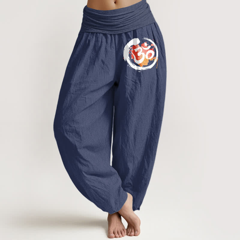 Buddha Stones Pure Cotton Black Circle Red Symbol Pattern Women's Elastic Waist Harem Pants - DarkSlateBlue - US16,UK/AU20,EU48 (3XL) - image 8