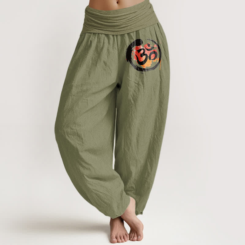 Buddha Stones Pure Cotton Black Circle Red Symbol Pattern Women's Elastic Waist Harem Pants - OliveDrab - US16,UK/AU20,EU48 (3XL) - image 14