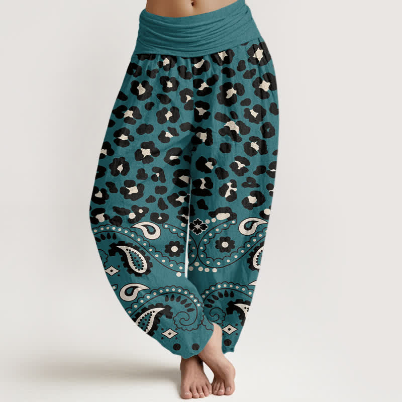 Buddha Stones Cotton Olive Leopard Paisley Pattern Women's Elastic Waist Harem Pants - Teal - US16,UK/AU20,EU48 (3XL) - image 5