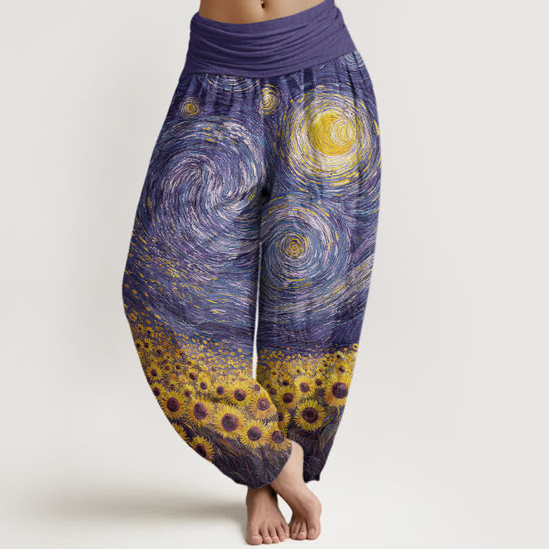 Buddha Stones Cotton Starry Night Sunflower Pattern Women's Elastic Waist Harem Pants - BlueViolet - US16,UK/AU20,EU48 (3XL) - image 8