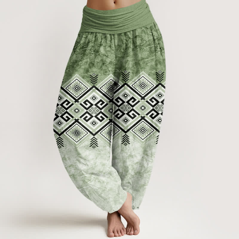 Buddha Stones Cotton Tribal Geometric Pattern Women's Elastic Waist Harem Pants - OliveDrab - US16,UK/AU20,EU48 (3XL) - image 0
