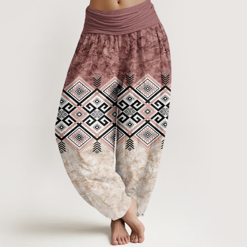 Buddha Stones Cotton Tribal Geometric Pattern Women's Elastic Waist Harem Pants - IndianRed - US16,UK/AU20,EU48 (3XL) - image 8