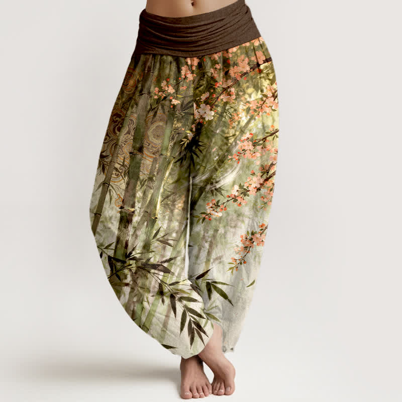 Buddha Stones Cotton Bamboo Cherry Blossom Pattern Women's Elastic Waist Harem Pants - Olive - US16,UK/AU20,EU48 (3XL) - image 5