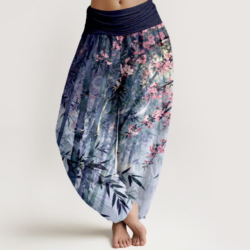 Buddha Stones Cotton Bamboo Cherry Blossom Pattern Women's Elastic Waist Harem Pants - Indigo - US16,UK/AU20,EU48 (3XL) - image 8