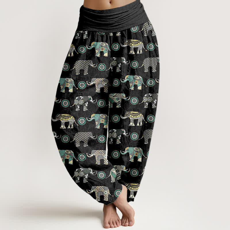 Buddha Stones Cotton Elephant Mandala Pattern Women's Elastic Waist Harem Pants - SlateGray - US16,UK/AU20,EU48 (3XL) - image 8