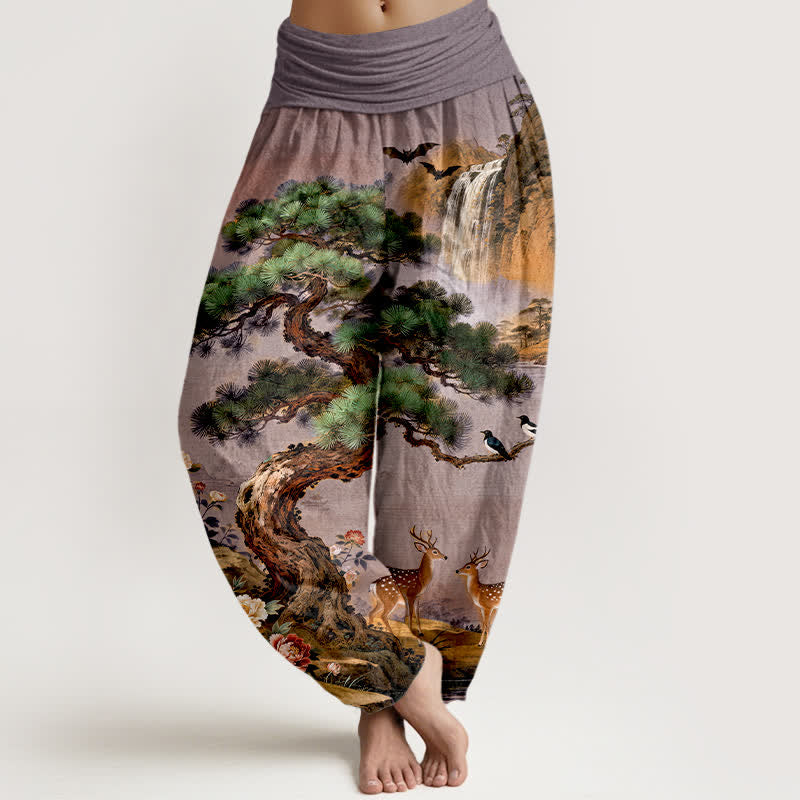 Buddha Stones Cotton Mountain Pine Deer Pattern Women's Elastic Waist Harem Pants - Indigo - US16,UK/AU20,EU48 (3XL) - image 5