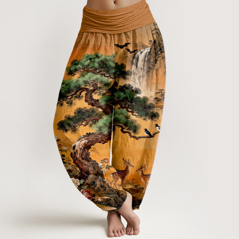 Buddha Stones Cotton Mountain Pine Deer Pattern Women's Elastic Waist Harem Pants - Peru - US16,UK/AU20,EU48 (3XL) - image 8