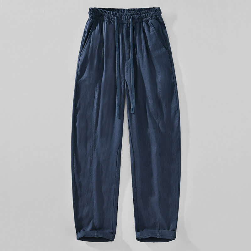 Buddha Stones Spring Summer Casual Minimalist Drawstring Solid Ankle Pants Men's Tapered Pants With Pockets - Navy - US/UK/AU44,EU54 (4XL) - image 4