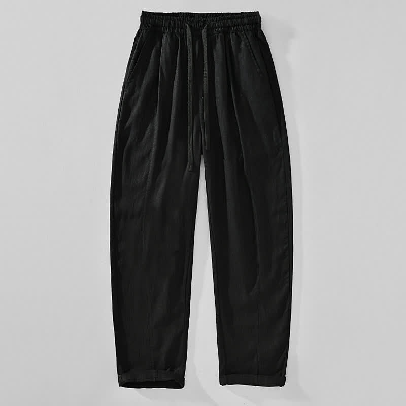 Buddha Stones Spring Summer Casual Minimalist Drawstring Solid Ankle Pants Men's Tapered Pants With Pockets - Black - US/UK/AU44,EU54 (4XL) - image 2