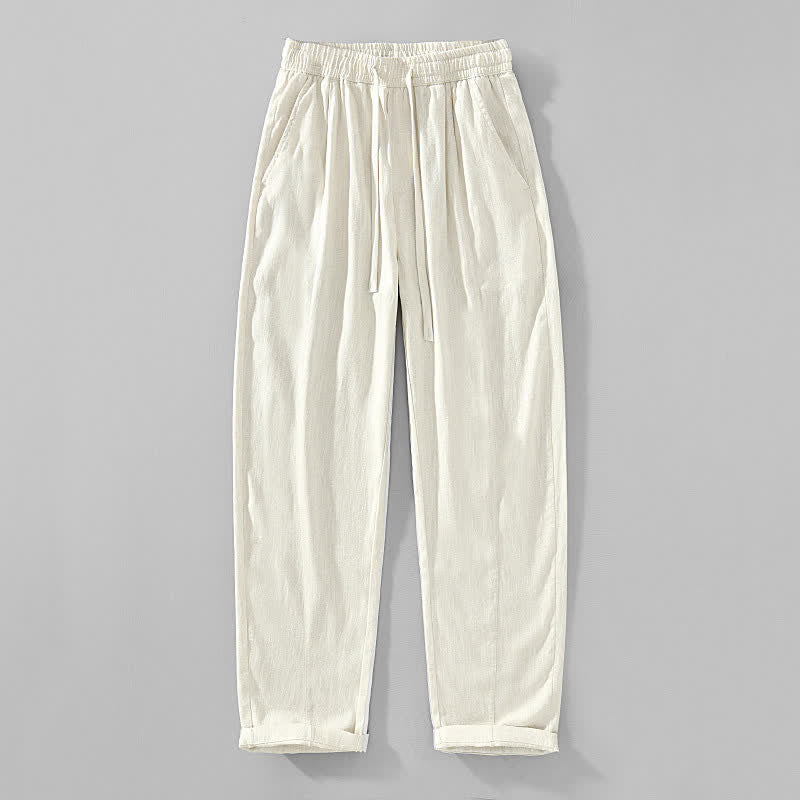Buddha Stones Spring Summer Casual Minimalist Drawstring Solid Ankle Pants Men's Tapered Pants With Pockets - Linen - US/UK/AU44,EU54 (4XL) - image 10