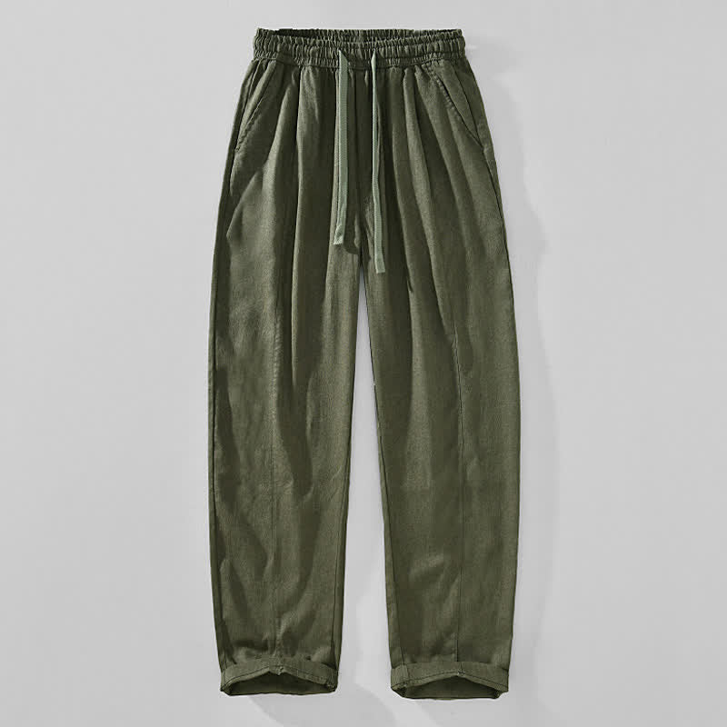 Buddha Stones Spring Summer Casual Minimalist Drawstring Solid Ankle Pants Men's Tapered Pants With Pockets - DarkOliveGreen - US/UK/AU44,EU54 (4XL) - image 9