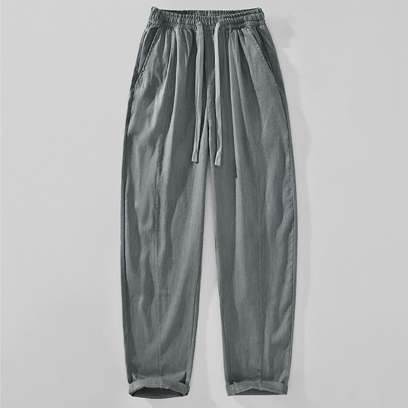 Buddha Stones Spring Summer Casual Minimalist Drawstring Solid Ankle Pants Men's Tapered Pants With Pockets - LightSlateGray - US/UK/AU44,EU54 (4XL) - image 0