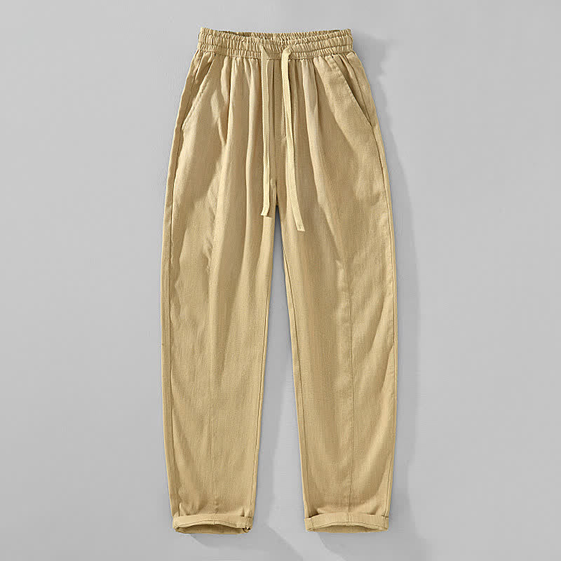 Buddha Stones Spring Summer Casual Minimalist Drawstring Solid Ankle Pants Men's Tapered Pants With Pockets - Tan - US/UK/AU44,EU54 (4XL) - image 6