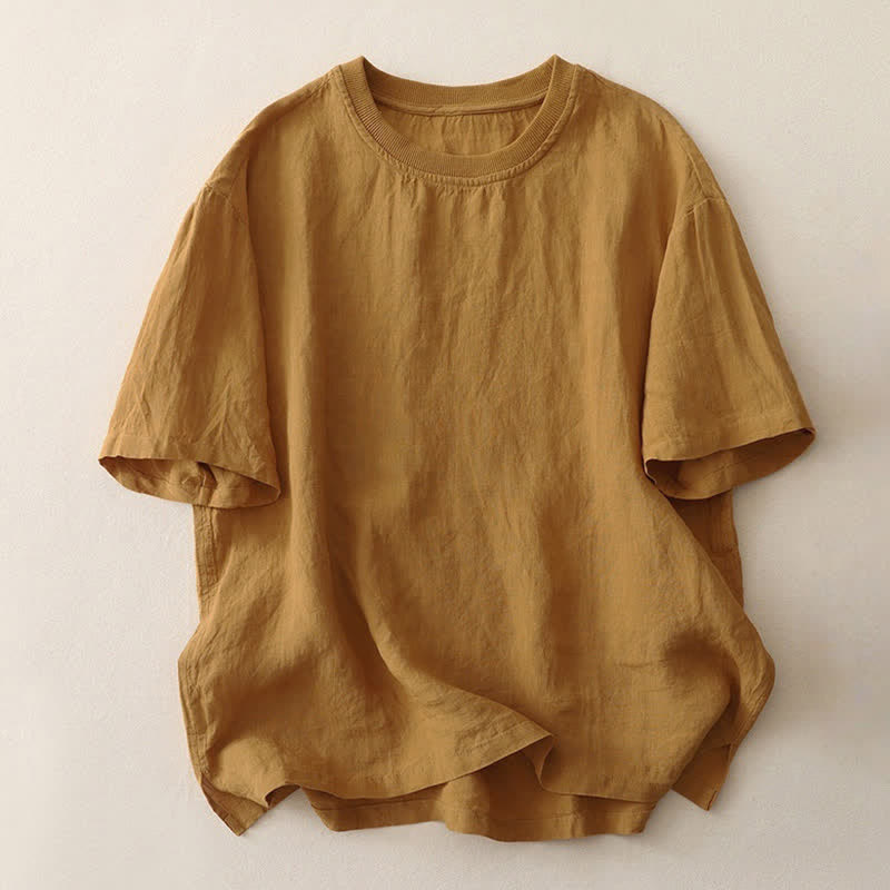Buddha Stones Plain Threaded Crew Neck Design Women's Polyester Short Sleeves Shirt - Goldenrod - US14,UK/AU18,EU46 (2XL) - image 12