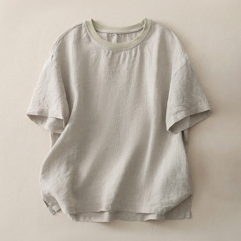 Buddha Stones Plain Threaded Crew Neck Design Women's Polyester Short Sleeves Shirt - Linen - US14,UK/AU18,EU46 (2XL) - image 24
