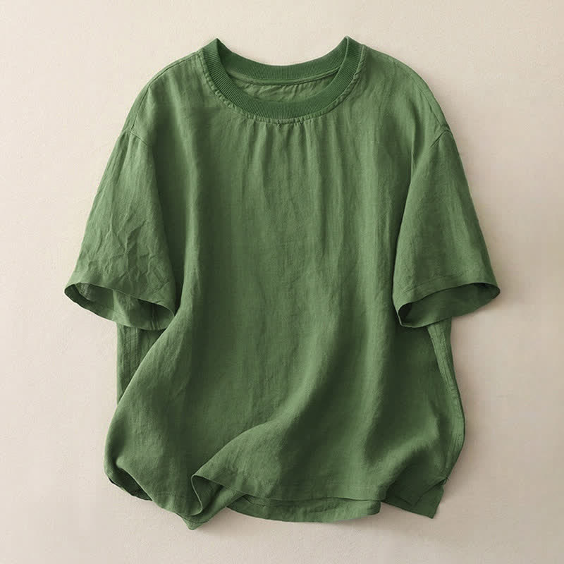 Buddha Stones Plain Threaded Crew Neck Design Women's Polyester Short Sleeves Shirt - ForestGreen - US14,UK/AU18,EU46 (2XL) - image 16
