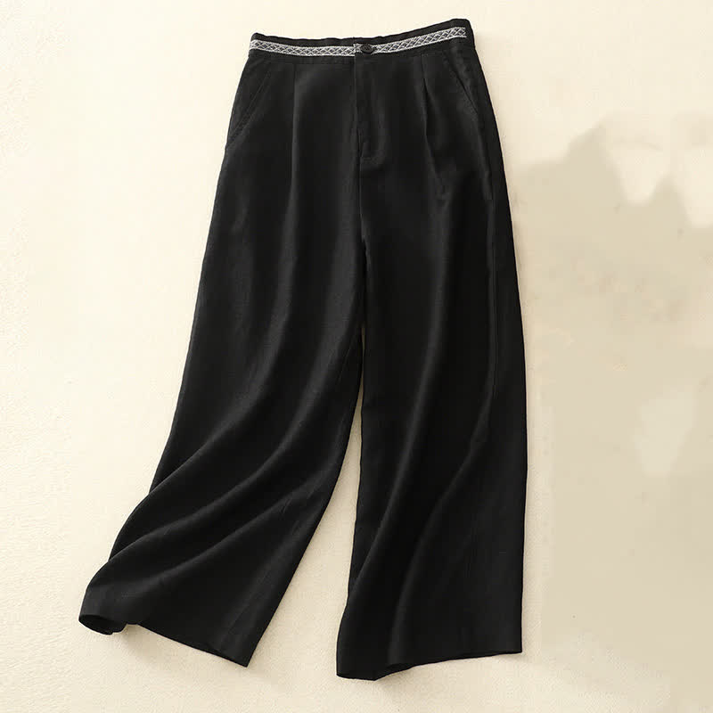 Buddha Stones Solid Color Front Button Back Elastic Women's Pants With Pockets - Black - US8-10,UK/AU12-14,EU40-42 (2XL) - image 27