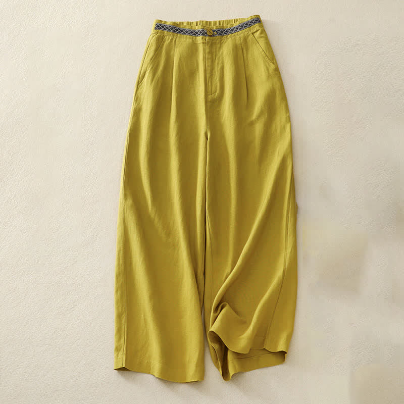 Buddha Stones Solid Color Front Button Back Elastic Women's Pants With Pockets - Goldenrod - US8-10,UK/AU12-14,EU40-42 (2XL) - image 9