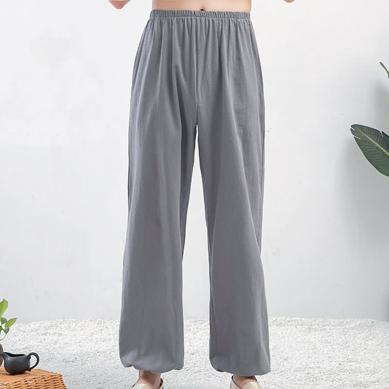 Buddha Stones Summer Solid Color Unisex Elastic Waist Tai Chi Qigong Practice Pants With Pockets - Gray Female - US8-10,UK/AU12-14,EU40-42 (2XL) - image 0