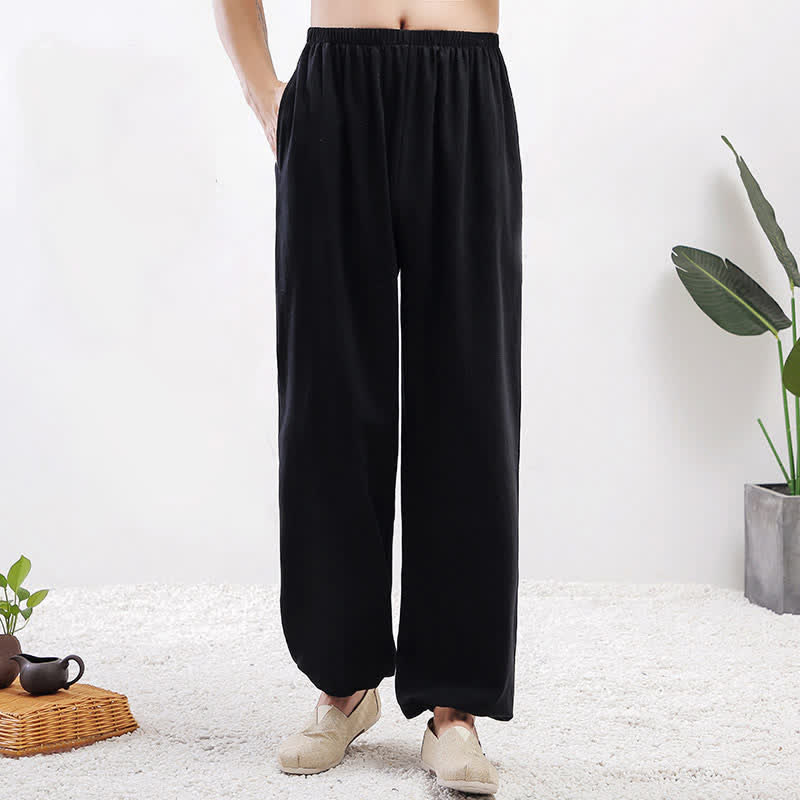 Buddha Stones Summer Solid Color Unisex Elastic Waist Tai Chi Qigong Practice Pants With Pockets - Black Female - US8-10,UK/AU12-14,EU40-42 (2XL) - image 11