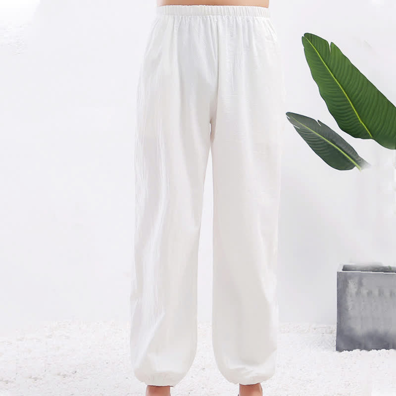 Buddha Stones Summer Solid Color Unisex Elastic Waist Tai Chi Qigong Practice Pants With Pockets - White Female - US8-10,UK/AU12-14,EU40-42 (2XL) - image 3