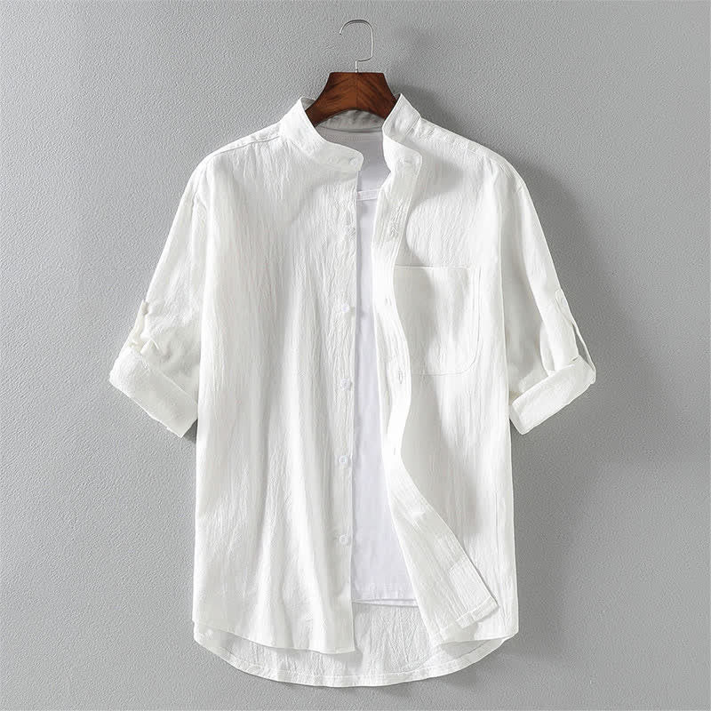 Buddha Stones Summer Solid Men's Buttons Half Sleeve Shirt - White - US/UK/AU46,EU56 (5XL) - image 2