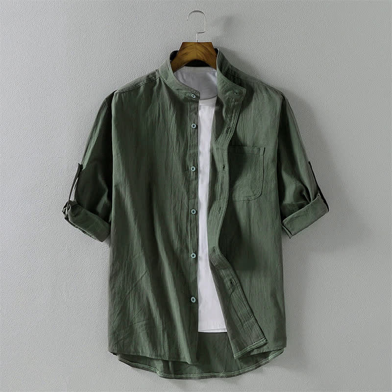 Buddha Stones Summer Solid Men's Buttons Half Sleeve Shirt - DarkSeaGreen - US/UK/AU46,EU56 (5XL) - image 16