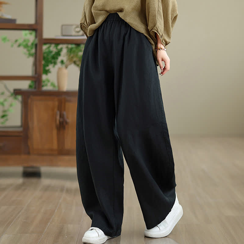 Buddha Stones Casual Plain Cotton Women's Wide Leg Pants With Pockets - Black - US12,UK/AU16,EU44 (3XL) - image 24