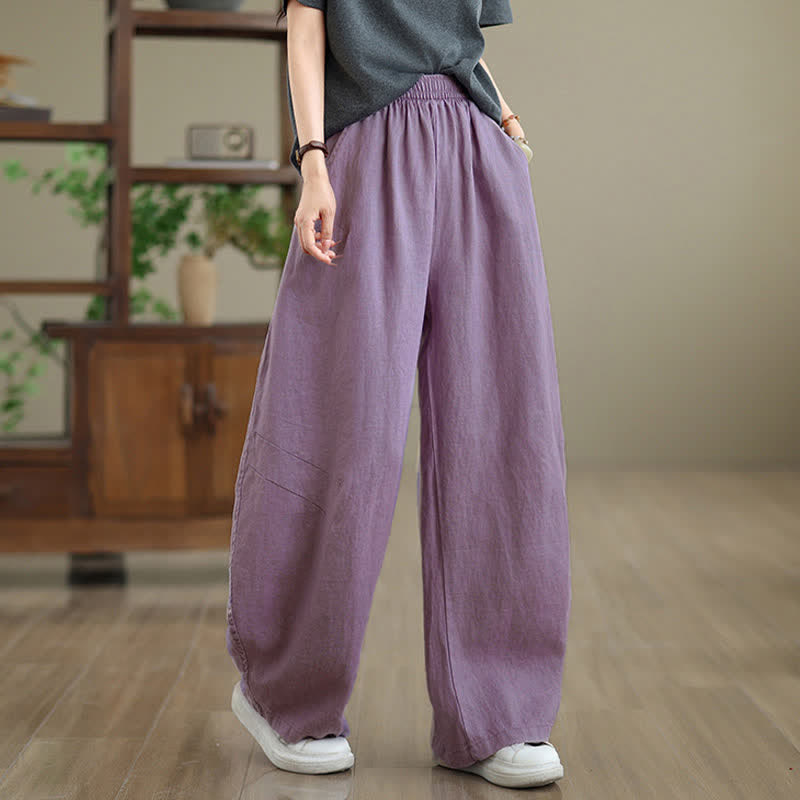 Buddha Stones Casual Plain Cotton Women's Wide Leg Pants With Pockets - Plum - US12,UK/AU16,EU44 (3XL) - image 0