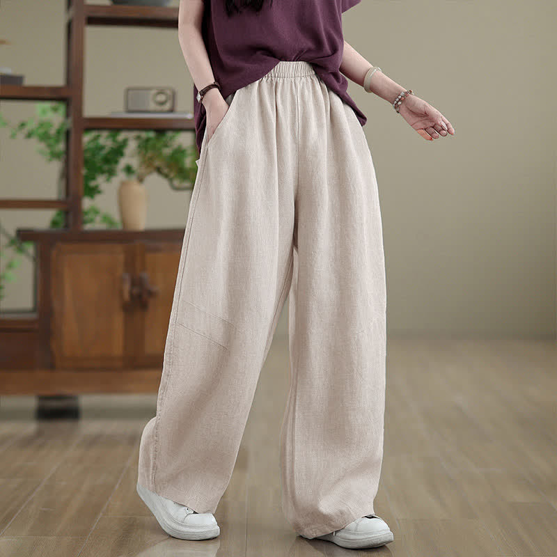 Buddha Stones Casual Plain Cotton Women's Wide Leg Pants With Pockets - PapayaWhip - US12,UK/AU16,EU44 (3XL) - image 12