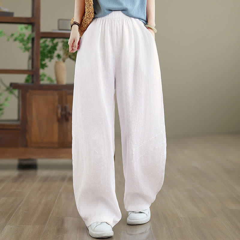 Buddha Stones Casual Plain Cotton Women's Wide Leg Pants With Pockets - White - US12,UK/AU16,EU44 (3XL) - image 18