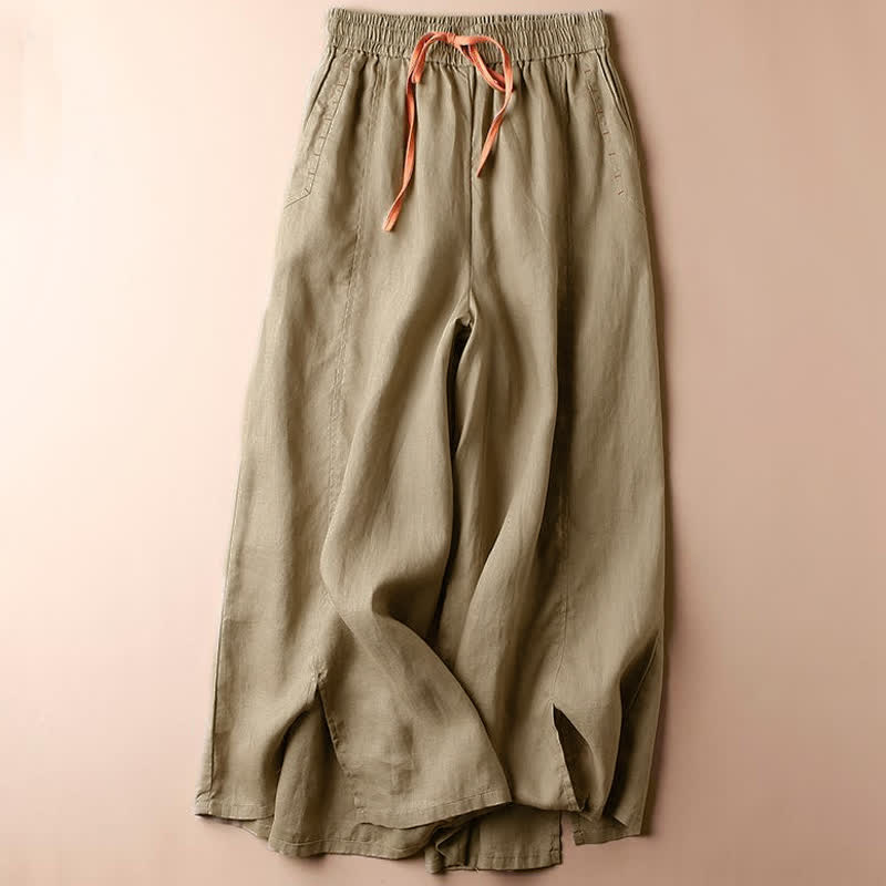 Buddha Stones Casual Slit Hem Women's 7-8 Length Wide Leg Pants With Pockets - BurlyWood - US8-10,UK/AU12-14,EU40-42 (2XL) - image 7