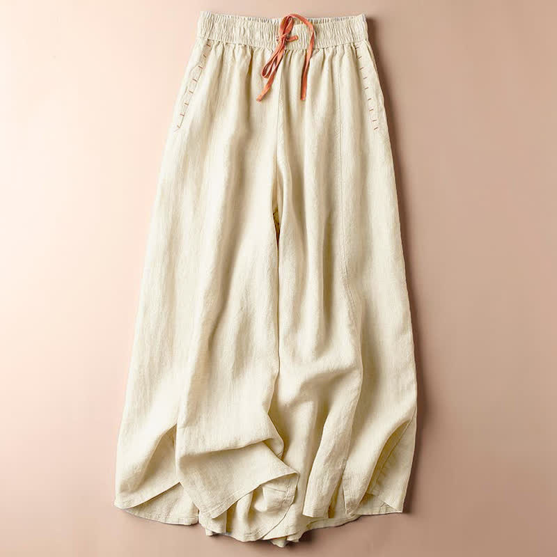Buddha Stones Casual Slit Hem Women's 7-8 Length Wide Leg Pants With Pockets - Seashell - US8-10,UK/AU12-14,EU40-42 (2XL) - image 0
